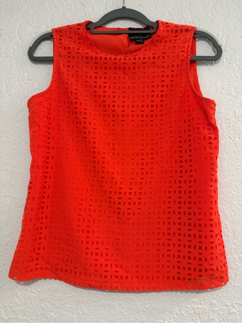 Cynthia Rowley Neon Red Laser-Cut Sleeveless Shell